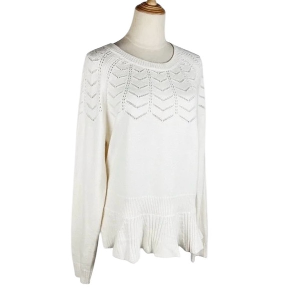 NWT Draper James Peplum Knit Pointelle Sweater Willow White Size XXL - Picture 4 of 14